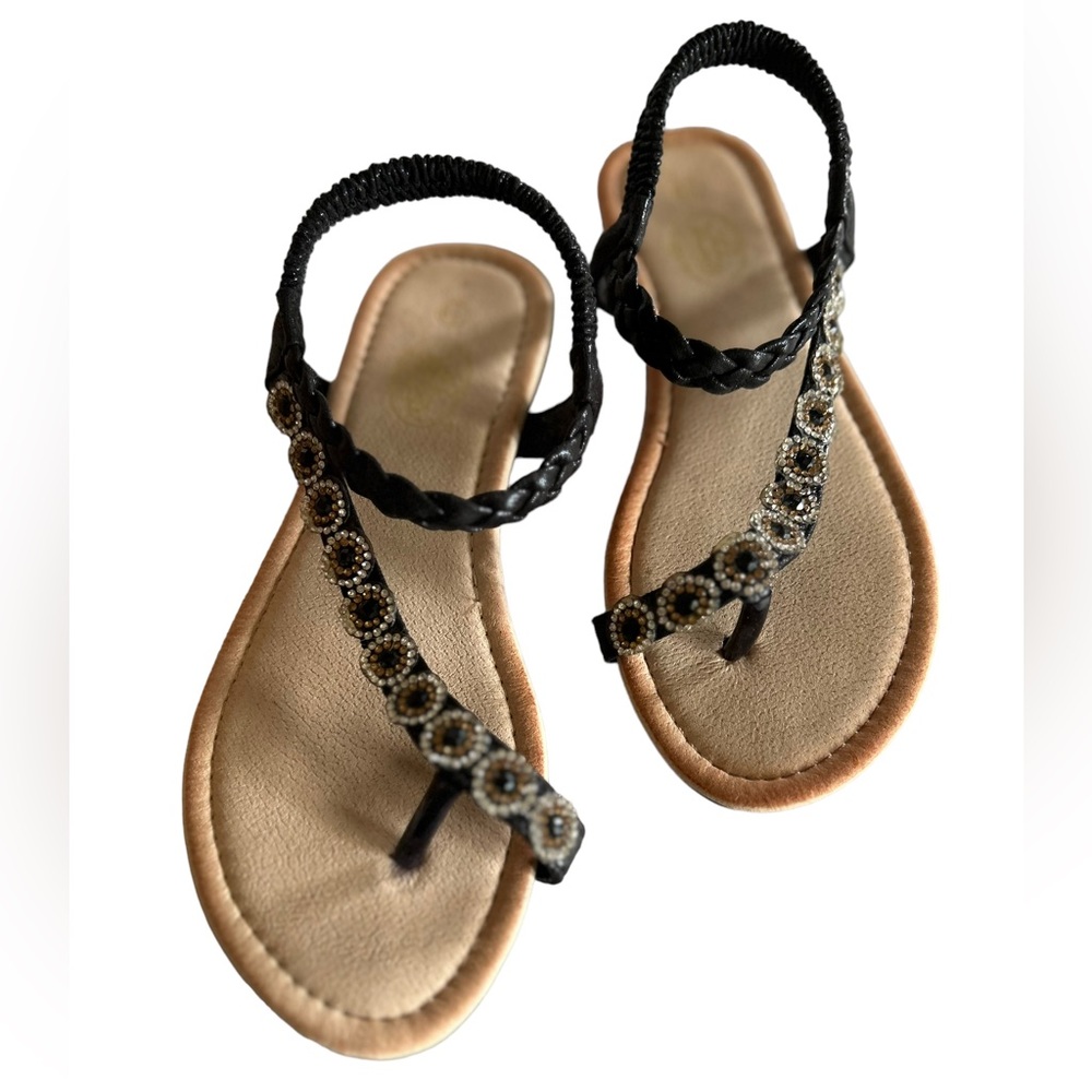 Bohemian beaded stretchy flats boho Bolero sandals size 6.5 NWT
